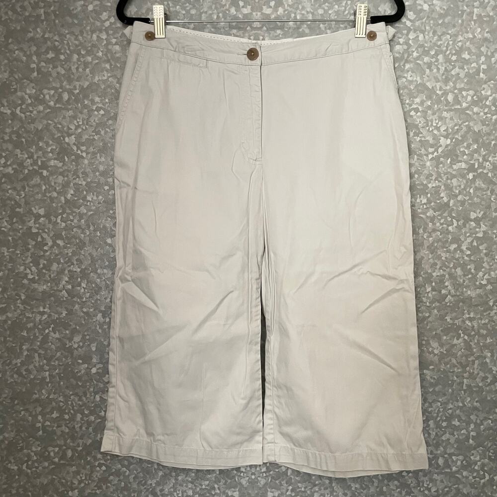Lands' End Light Khaki Wide Leg Capri Pants - Size 10 - 100% Cotton - Mid Rise